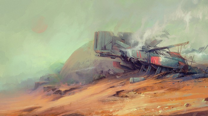 Sci Fi Wreckage in a Desert Landscape