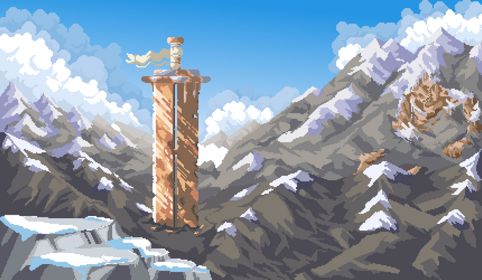 Ancient Sword Monument in Snowy Mountains