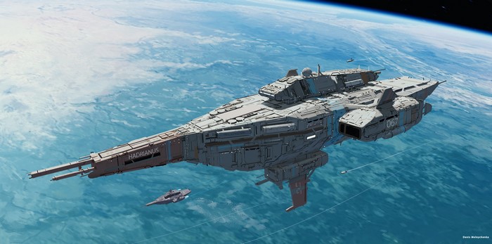 Spaceship HADRIANUS in orbit above Earth