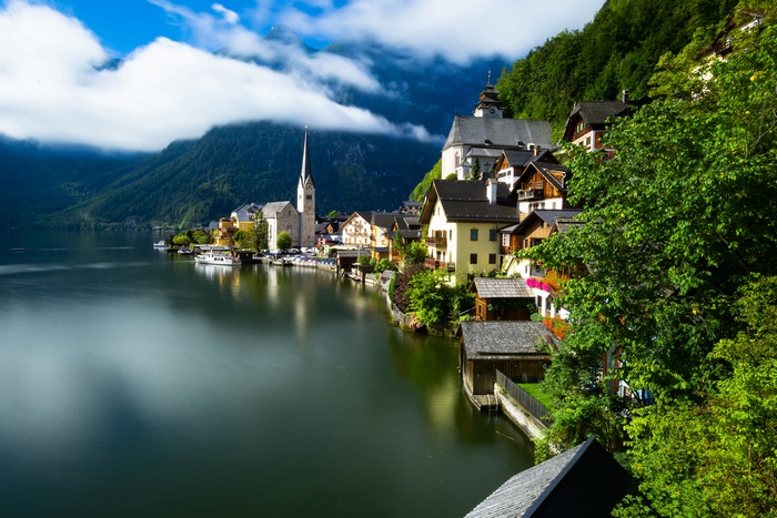 Hallstatt Austria Village on Lake with Mountains