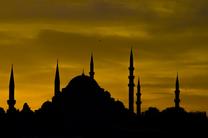 Mosque silhouette at sunset in Turkey