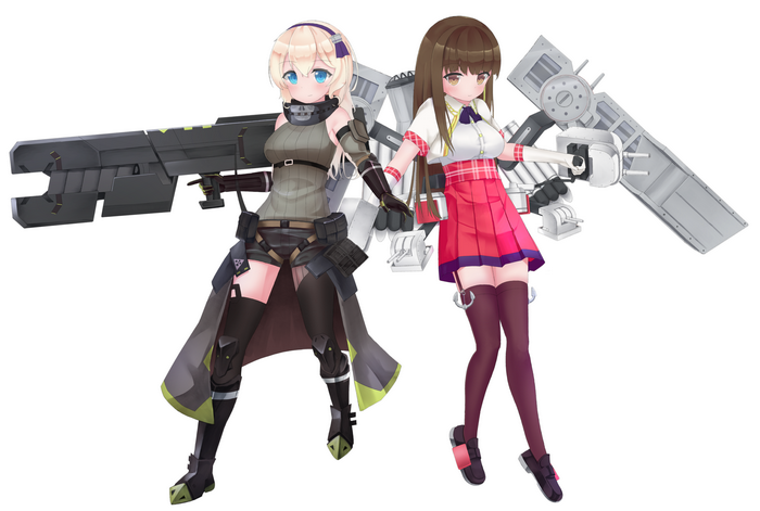 Leander from Azur Lane and M4A1 from Girls Frontline with weapons