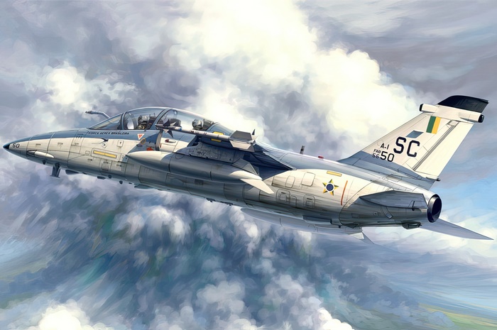 AMX International AMX Fighter Jet in Clouds