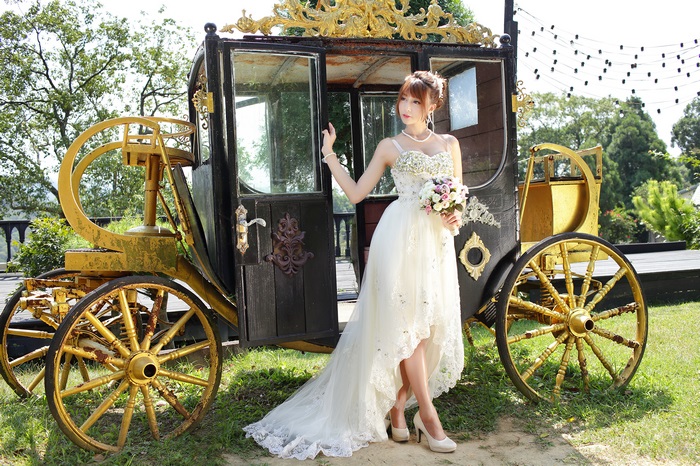 Asian Bride in Elegant White Wedding Dress