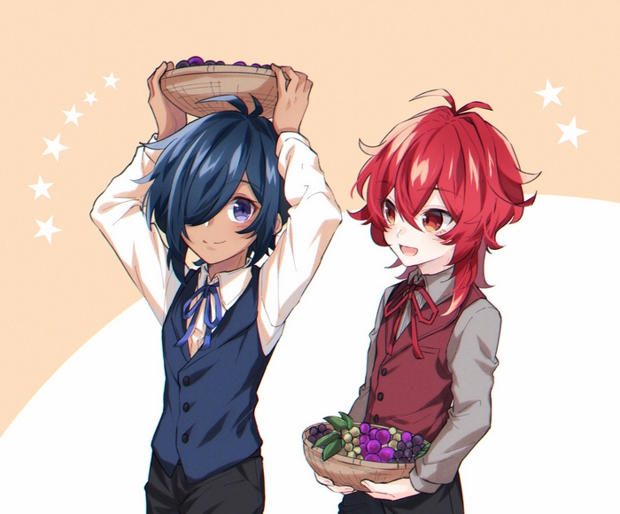 Kaeya and Diluc from Genshin Impact with grapes