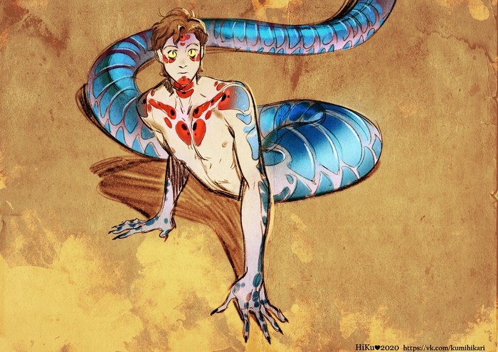 Naga man with blue snake tail