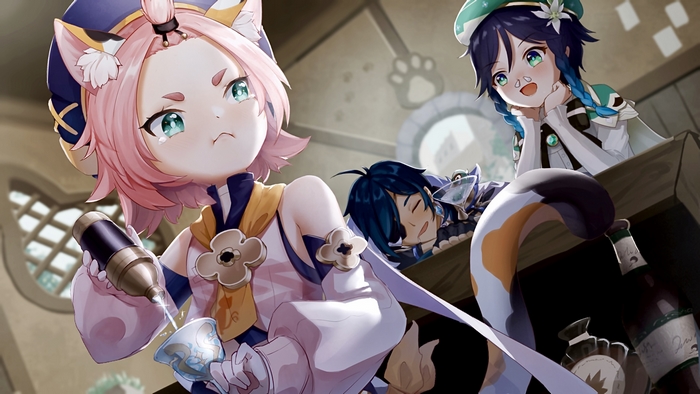 Diona Kaeya and Venti from Genshin Impact