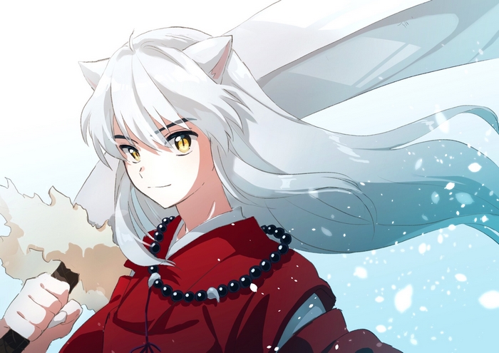 Inuyasha from InuYasha with white hair and animal ears