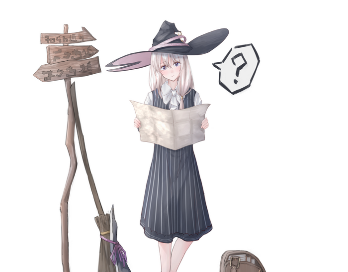 Elaina from Majo no Tabitabi with a map and signpost