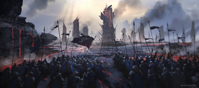 Fantasy Army with Siege Tower and Lava