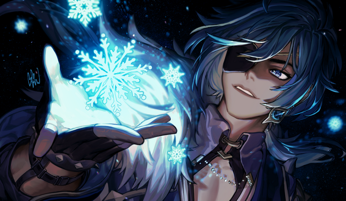 Kaeya from Genshin Impact with ice magic