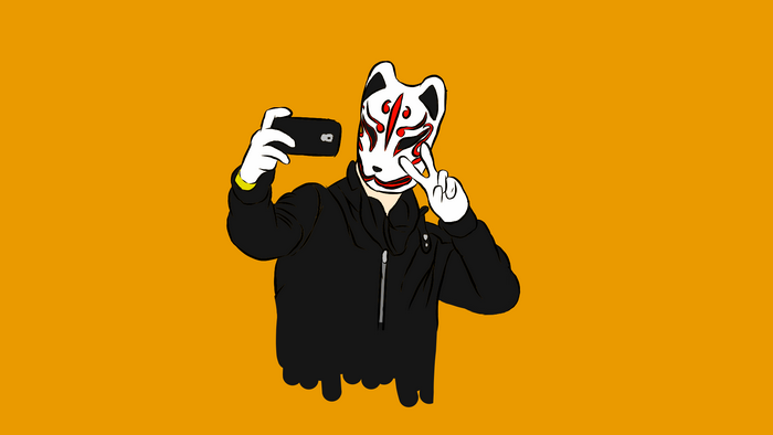 Person in Kitsune Mask Taking a Selfie