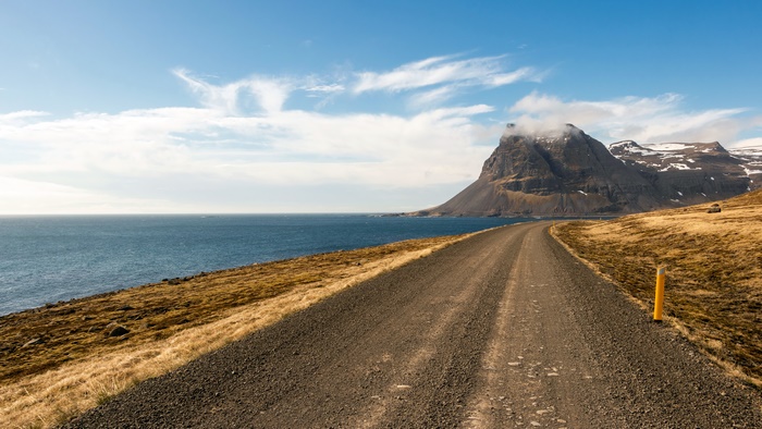Road by the Sea and Mountain in Iceland 4K