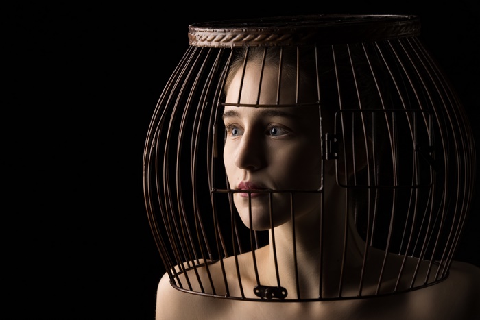 Woman's Face Inside a Bird Cage