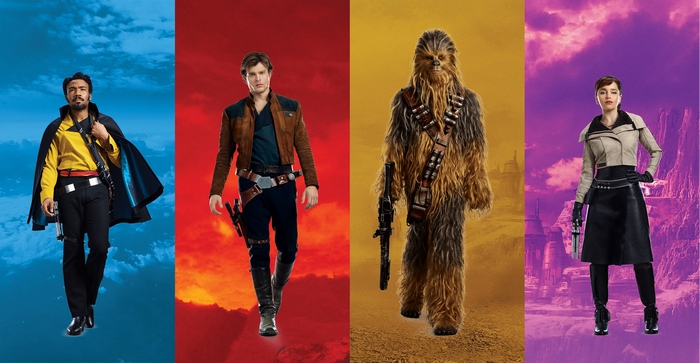 Lando Calrissian, Han Solo, Chewbacca, and Qi'ra from Solo: A Star Wars Story 4K
