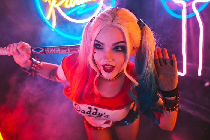 Harley Quinn from DC Comics with a baseball bat