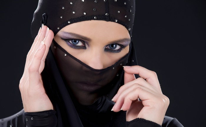 Model Portrait with Blue Eyes and Makeup in