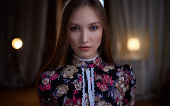 Woman with floral dress and makeup