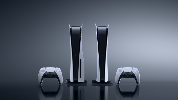 Two Playstation 5 consoles with controllers