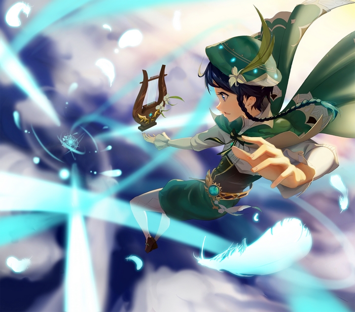 Venti from Genshin Impact with a lyre