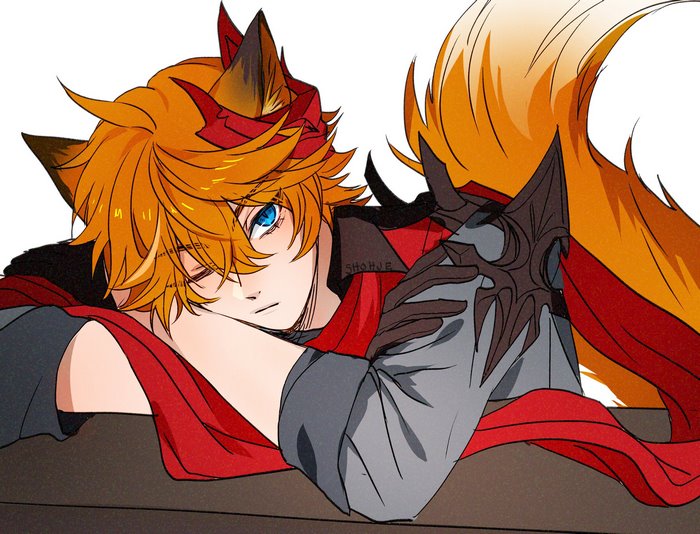 Tartaglia Childe from Genshin Impact with fox ears