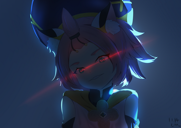 Diona from Genshin Impact with red eyes