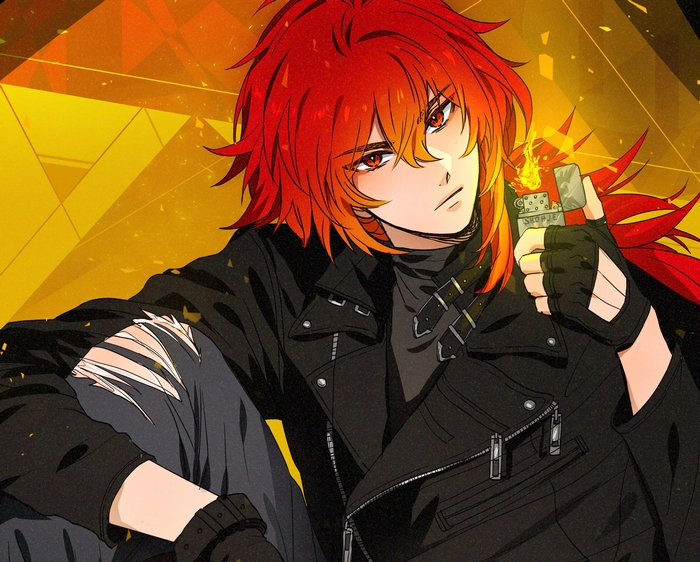 Diluc from Genshin Impact holding a lighter
