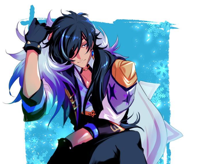 Kaeya from Genshin Impact with Snowflakes