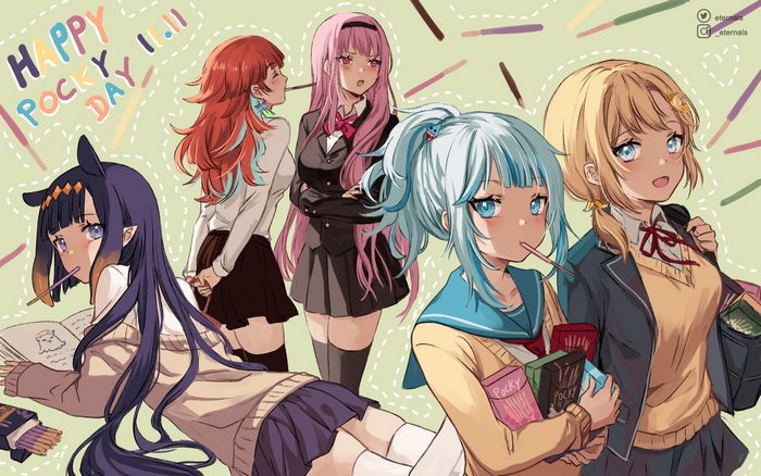 Hololive EN girls celebrating Pocky Day