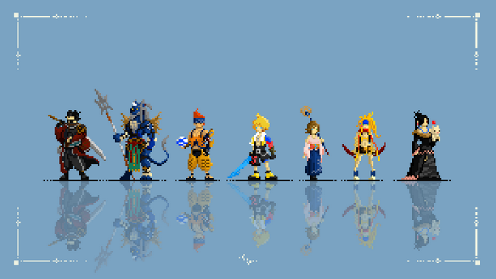 Final Fantasy X characters in pixel art