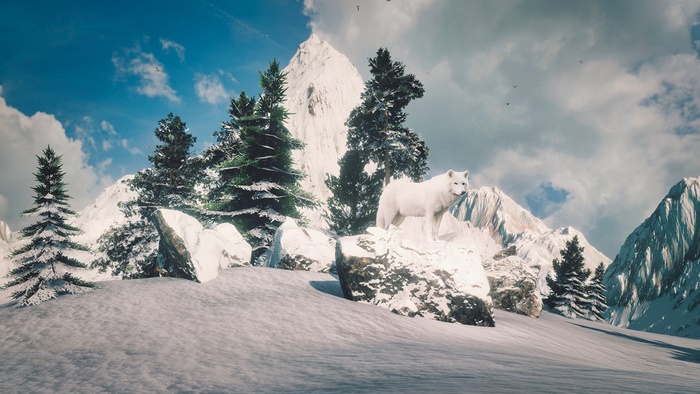Arctic Wolf in Snowy Mountains 4K