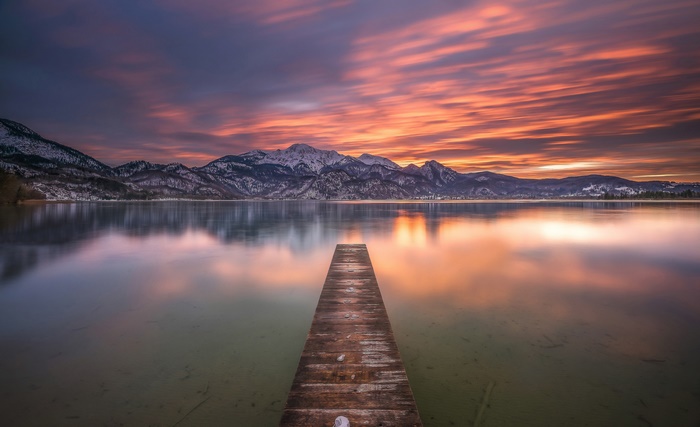 Wooden Pier on Lake Kochel at Sunset