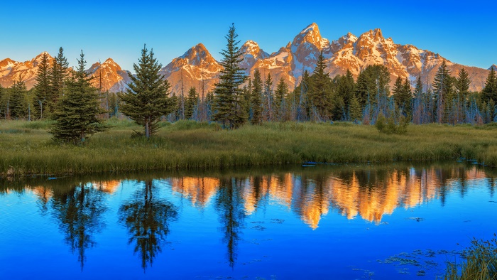 Grand Teton National Park Mountains Reflection 4K