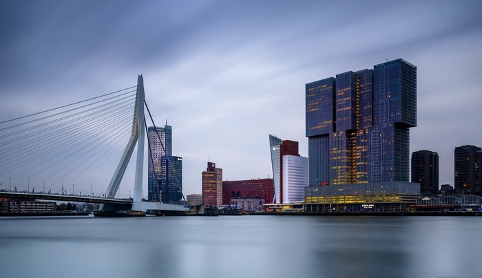 Erasmus Bridge and skyscrapers in Rotterdam