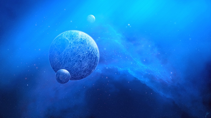 Sci Fi Planets in Deep Space Nebula