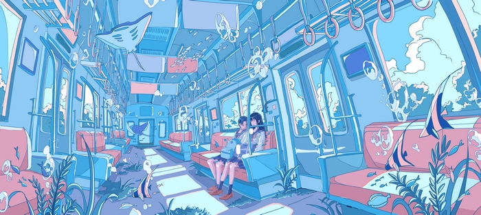 Underwater Train with Fish and Stingray