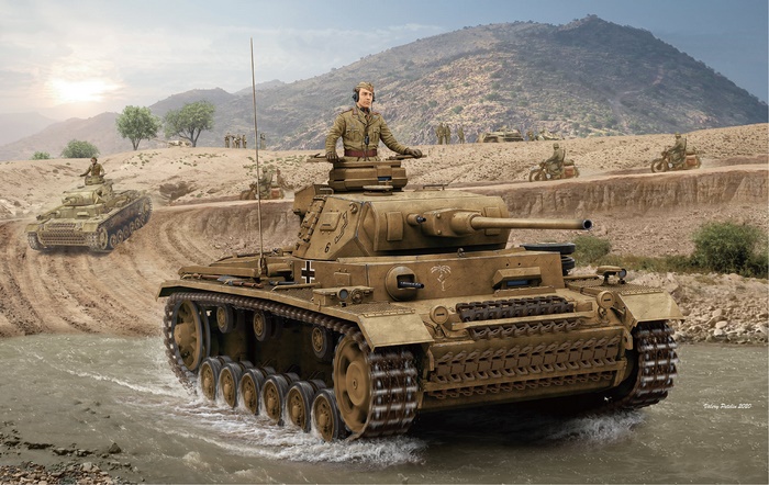German Panzer III tanks in a desert landscape