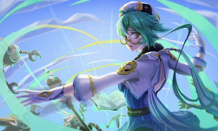 Sucrose from Genshin Impact casting a spell