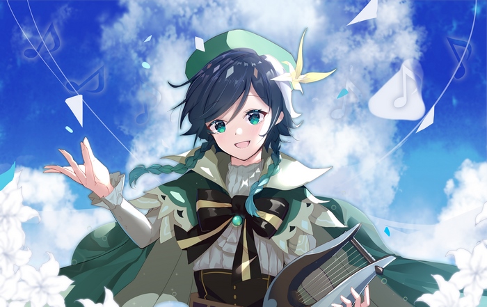 Venti from Genshin Impact with a Lyre