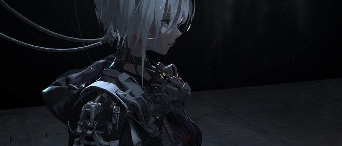 Girl with white hair and cybernetic implants