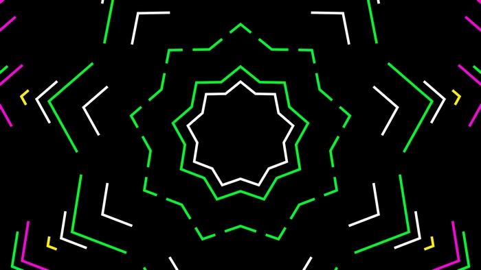 Geometric star pattern with colorful lines on black background