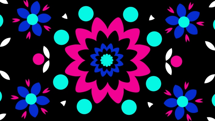 Abstract digital art with colorful flowers and circles