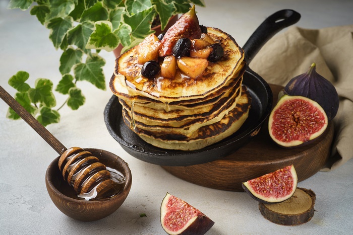 Stack of Pancakes with Figs and Honey
