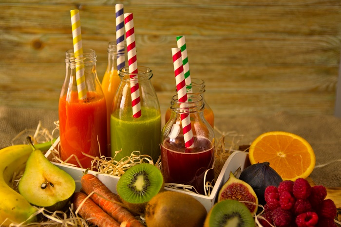 Assortment of Fresh Juices and Fruits