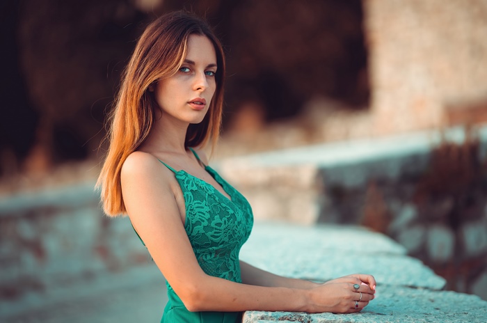 Woman in green dress