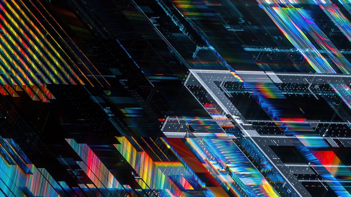 Abstract digital art with rainbow light streaks
