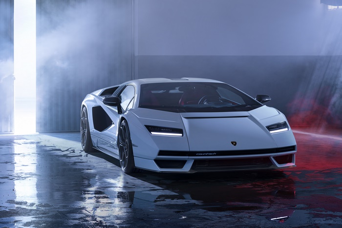 White Lamborghini Countach LPI 800-4 in a studio