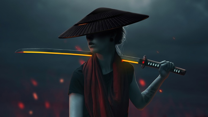 Artwork of a person with a glowing sword