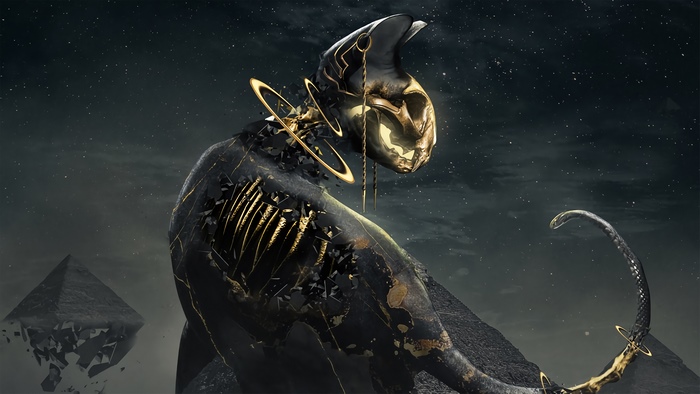Digital artwork of a mythical creature with golden accents