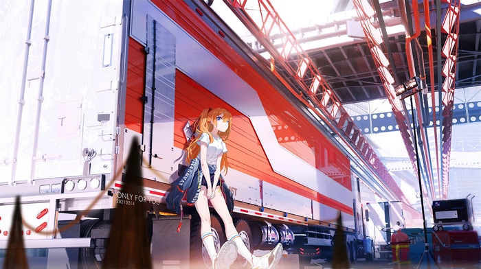 Asuka Langley Soryu from Neon Genesis Evangelion in a hangar